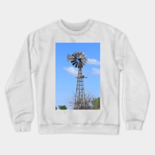 Kansas Farm Windmill with clouds  and tree's. Crewneck Sweatshirt